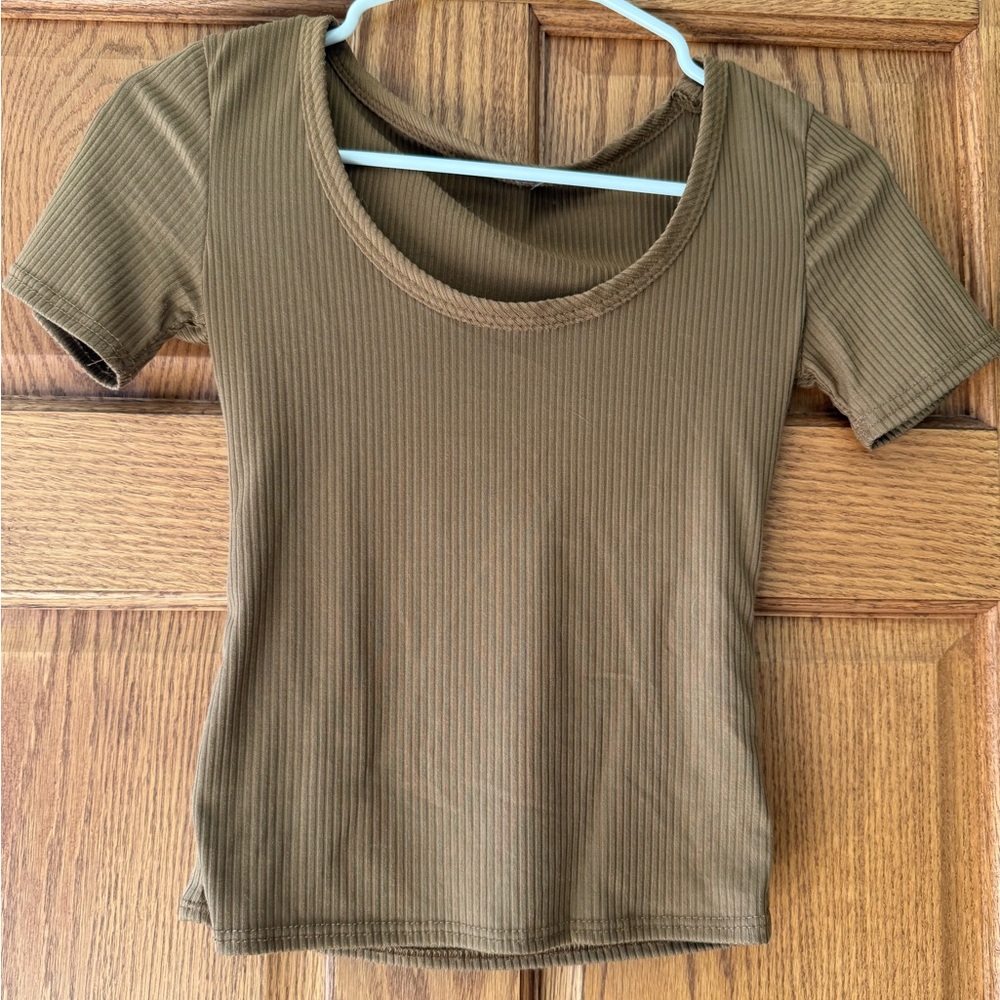 Brown Ribbed Short Sleeve Tee